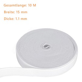 10 Metres Elastic Band, White, 15 mm Wide Rubber Bands, Sewing, Thick Trouser Rubber, Elastic Band, Fabric Band for Sewing, Sewing Elastic Band, White for DIY Crafts, Clothing (10 M-1.5 cm, White)