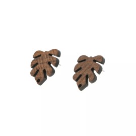 Unbranded Wood Stainless Steel Earrings - Tropical Leaf Studs -20mm -2 Pieces 1 Pair-ER123
