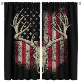 Cortinas retro abstractas de graffiti con estrellas americanas y rayas de la bandera de la nación con figura de esqueleto, cortinas opacas de aislamiento térmico para sala de estar, recámara, baño, 42
