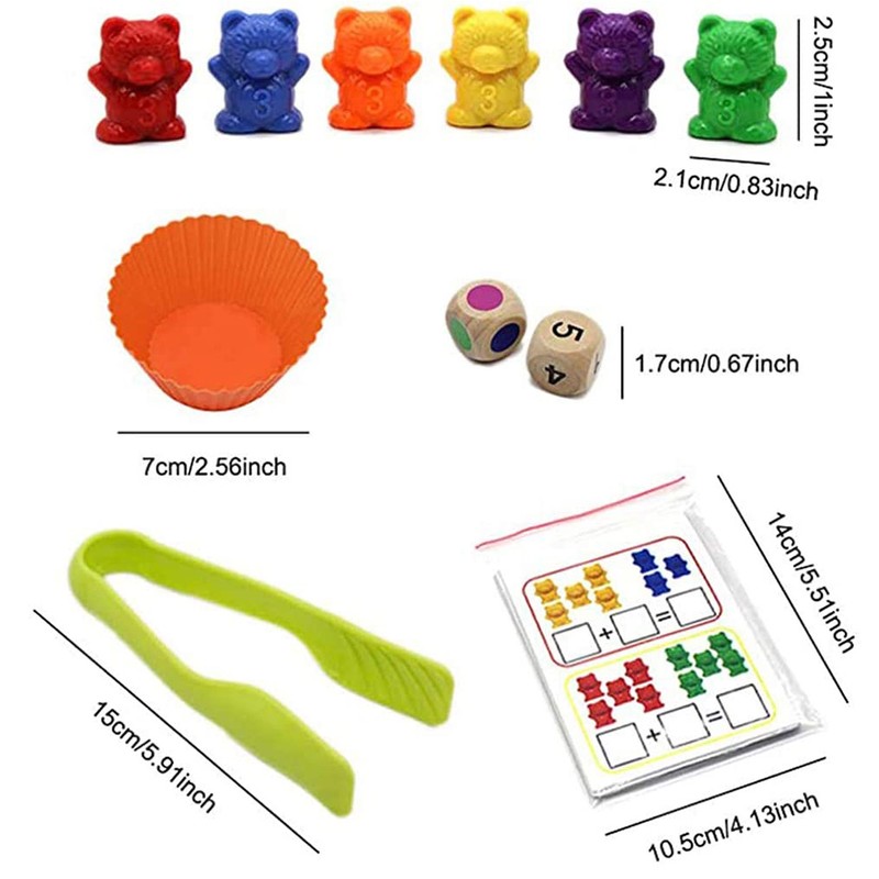 62 pcs/set Kids Rainbow Counting Bear Toys Educational Cognition Matching