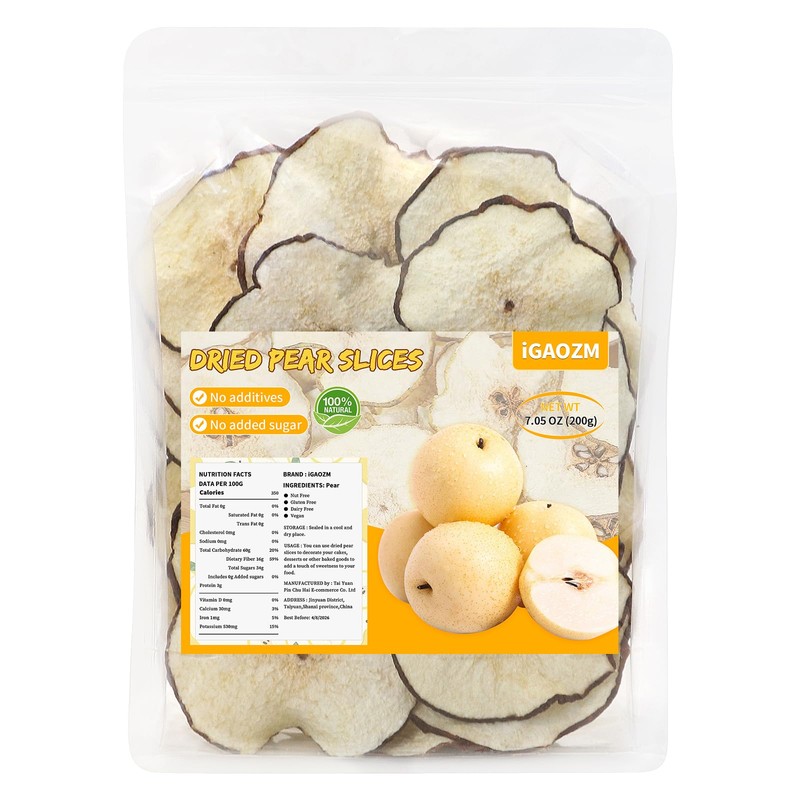 iGAOZM Dehydrated Dried Pears Slices,7.02oz/200g,Dehydrated Pear Fruit Slices,No Sugar Added,Dry