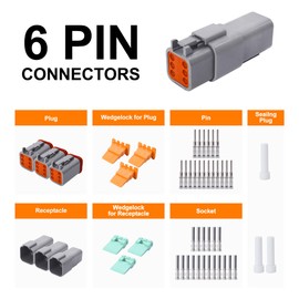 HISports DT Connector Kit 6 Pin Way Sealed Male and Female Auto Waterproof Electrical Wire Connector Plug Automotive DT Electrical Wire Connector for Motorcycle, Truck, Car, Boats, Scooter (1 Set)