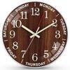 QINFIEY 12 Inch Day of Week Wall Clock, Non Ticking