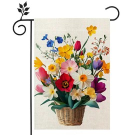 Spring Daffodils Tulip Flower Garden Flag for Outside Colorful Floral Yard Flag Double Sided Burlap Summer Farmhouse Outdoor Home Decorations 12x18 Inch