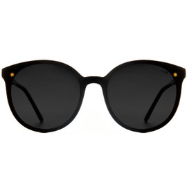 NYS Collection Oversized Round Lightweight Polarized Sunglasses for Women 100% UV Protection (Black Frame Smoke Lens)