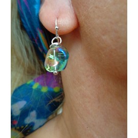 Shimmering blue glass nugget and 925 silver hooks. Dainty, beautiful earrings