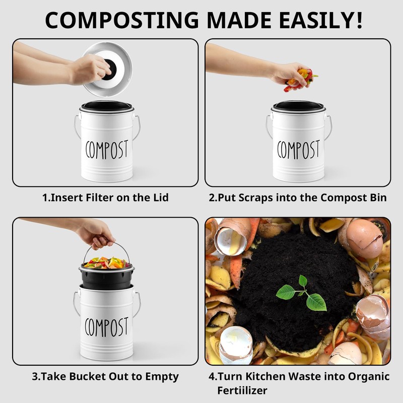 Kitchen Compost Bin, 1 Gallon Countertop Compost Bin with Lid,
