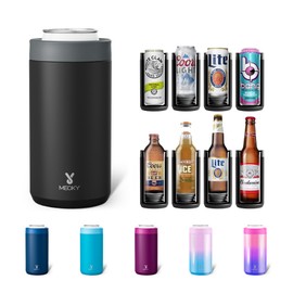 Meoky Universal Can Cooler Insulated: Fits All - for Regular 12 & 16 oz Cans, Slim Cans and Bottles - Double-Walled Stainless Steel - for Beach, Kayak, Pool (Matte Black)