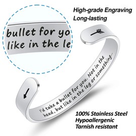 SAM & LORI Friendship Gifts for Women Friends Best Friend Bracelet Christmas Gifts Female Her Birthday Gifts Long Distance Friendship Gifts Valentine Day Easter Cuff I'd Take a Bullet for You