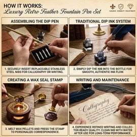 Feather Fountain Pen Set for Calligraphy Writing – Retro Style Dip Pen Kit with Wax Seal Stamp for Creative Journaling & Gifts