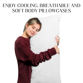 Soft Body Pillow Cover/Pillowcases 60 x 21 Inch, WINKAURA Premium Unique Long Pillow Case for Bed Fits 54x20 Pillow, Envelope Closure, Stylish Wrinkle and Stain Resistant,White