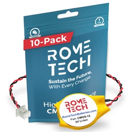 Rome Tech CR2032 CMOS Battery for Asus Rog Strix G702, Asus Rog Strix G702V - Laptop Backup BIOS RTC 3V CR 2032 Battery with 2 Wire Long Cable Regular Connector (10-Pack)