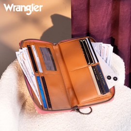 Wrangler Wallet Wristlet for Women Aztec Credit Card Holder Wallet Clutch Long Purse Boho Western Purse WG2211-W006DPK