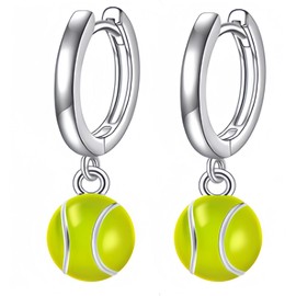 LES OSEWA Tennis Earrings for Women 925 Sterling Silver Sports Ball Earring Dangle Hoop Tennis Jewelry Gifts for Tennis Lovers Players