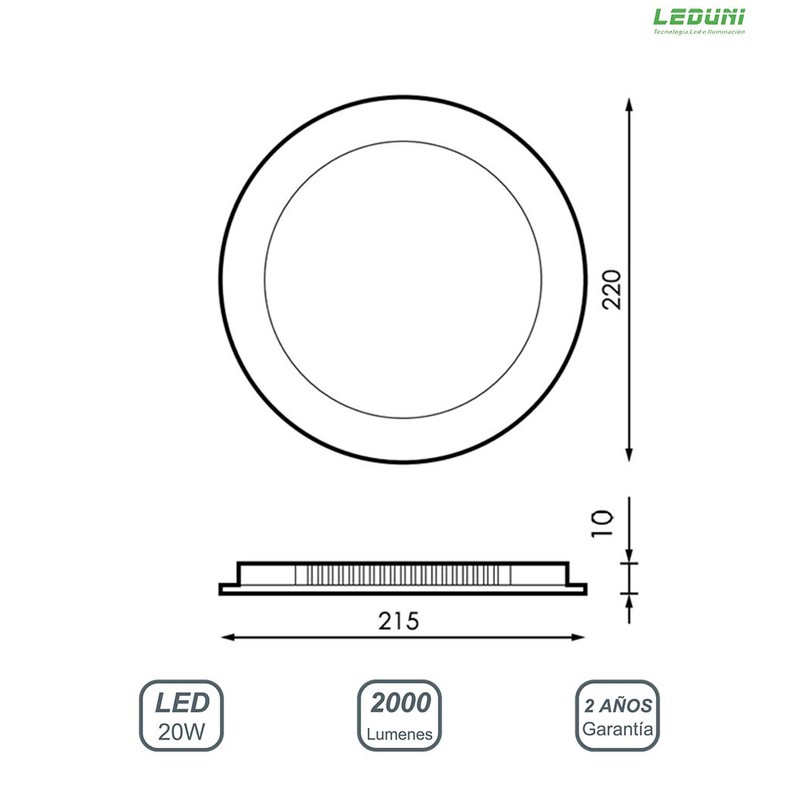 Round 2000LM Angulo 120 Leduni LED Downlight Round Panel 20