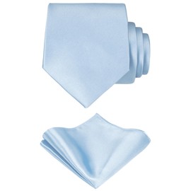 TIE G Solid Satin Color Formal Necktie and Pocket Square Sets in Gift Box (Baby Blue)