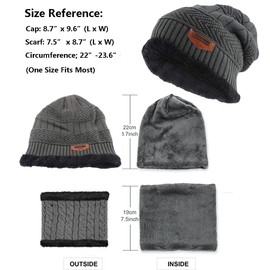 Aufondof 2-Pieces Winter Warm Knit Beanie Hat Neck Warmer Scarf with Thick Fleece Lining Winter Cap Scarves for Men and Women
