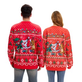YTWS Santa Dance Unisex Ugly Christmas Sweater Novelty 3D Funny Pullover Sweatshirt with Hat for Party