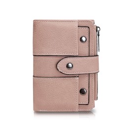 AdiStylinno Ladies Wallet, PU Leather Bifold Women Wallets Multifunctional Purse with Zipper Coin Pocket, Fashion Credit Card Wallet with 10 Card Slots, Cash Slot and ID Window (Pink)