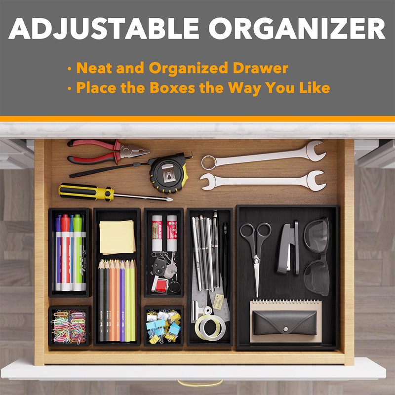 SpaceAid 7-Piece Bamboo Drawer Organizer Storage Boxes Set, Wood Tray