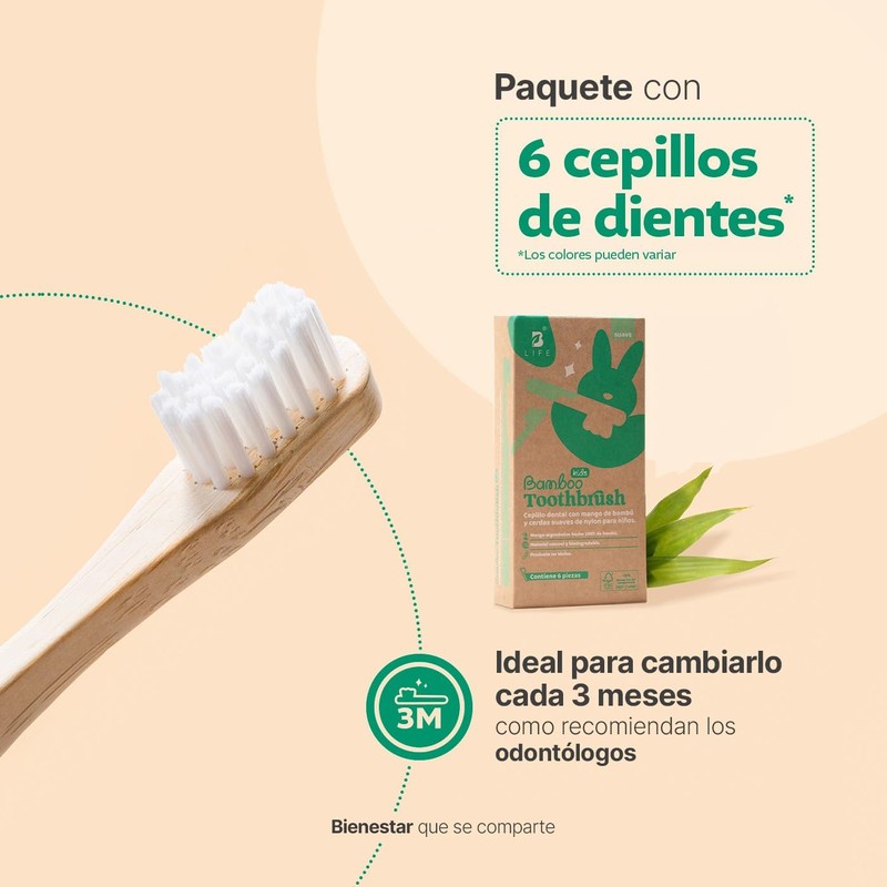 B Life Cepillos de Dientes de Bambú para Niños con