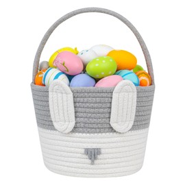 CubesLand Easter Basket,Easter Baskets for Gifts Empty,Easter Basket for Kids Girls,Boys,Toddler,Baby First Easter Basket,Children Easter Egg Hunt Basket,Easter Bunny Basket Grey 9.05 x 7.08 x 7.08