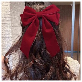 Large Red Hair Bows for Women Velvet Bow Hair Clips Silky Satin Bow Clips Cute Hair Bow Clips French Hair Ribbon Bow Long Tail Bows for Hair Wedding Bow Barrette Bowknot Hair Accessories