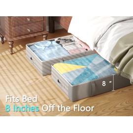 TidyCorner 2-Pack Under Bed Storage Containers, 8 Inches Tall Underbed Clothes Storage Organizer Bin with Sturdy Sidewalls/Bottom, Under the Bed Storage Bags 2 Storage Bins, Light Grey