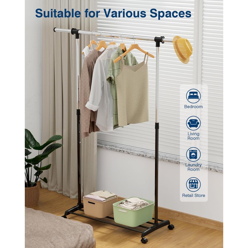 Whitmor Deluxe Adjustable Garment Rack - Rolling Clothes Organizer -