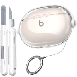 RFUNGUANGO Transparent Protective Case for New Beats Studio Buds + (2023) / Buds (2021), Security Lock for Beats Studio Buds Plus Protective Case with Cleaning Kit/Keychain ，White