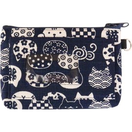 Kyoyu: Pouch, Small Items, Pass ic, Card Case, Periodical, Cat Pattern, Nyakomon, 1.2 x 0.4 x 3.7 inches (3 x 1 x 9.5 cm), Navy Blue