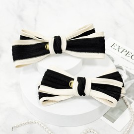 (2 types) Burnaby two-tone striped knit color combination ribbon hairpin size / (2종) 버나비 투톤 스트라이프 니트 배색 리본 헤어핀 크기
