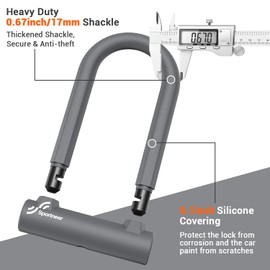Sportneer Bike Lock - Heavy Duty Anti Theft Bike U Lock with 5ft Security Steel Cable - 17mm Shackle Bicycle U-Locks with Keys & Sturdy Mounting Bracket for Road, Mountain, Electric Bike, Grey
