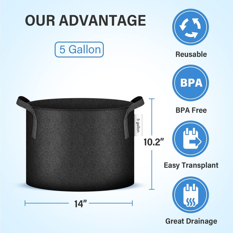 iPower 5 Gallon 10 Pack Grow Bags Nonwoven Fabric Pots