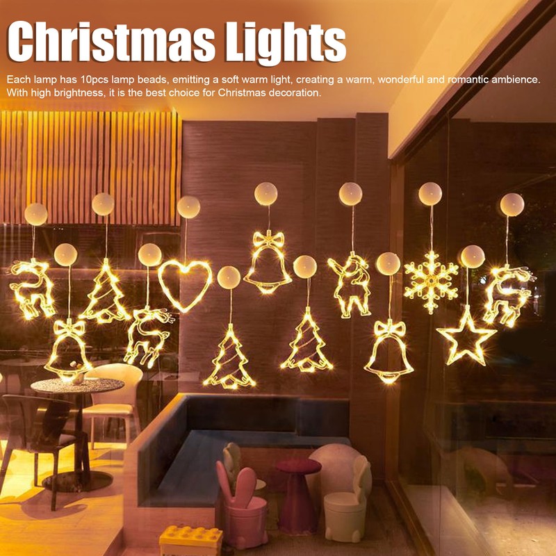 LED Christmas Lights with Suction Cup Snowman Star Moon Heart