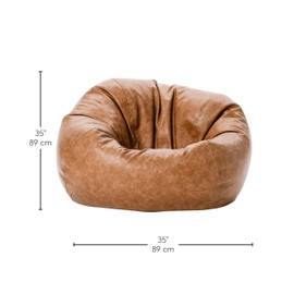 Factory Direct Partners 35" Rustic Western Bean Bag Chair; Distressed Faux Leather, Low to Ground for Reading, Playing Video Games and Relaxing; Flex Seating for Home and School - Pecan, 10478-321