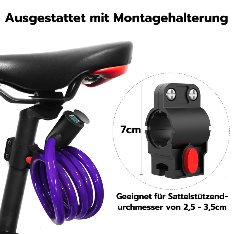 Anweller Bicycle Lock Fingerprint, 1.5 m Cable Lock, Waterproof, Portable