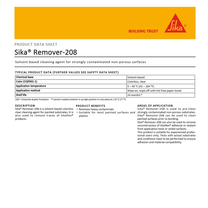 SIKA Remover 208 Special Cleaner 1 Liter Can