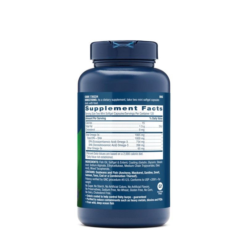 GNC Triple Strength Fish Oil Mini Omega 3 Supplement, 1000mg