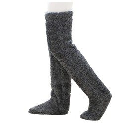 XACKWUERO Plush Slipper Stockings Fur Long Leg Warmers for Women Men Over Knee High Fuzzy Socks Winter Home Sleeping Socks, Dark grey