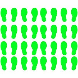 VWAQ Shoe Print Footprint Vinyl Decals - Peel and Stick Floor or Wall Stickers - 32 PCS (Lime Green)