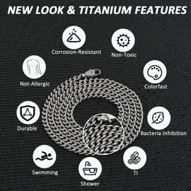 SanThree Solid Pure Titanium Cuban Link Chain 3.5mm Finely Polished Skin Friendly Shinny Curb Chain Necklace for Women Men Sensitive Skin Valentines Birthday Gifts 24 Inches