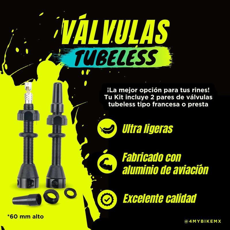 4MyBike Válvulas Tubeless 60mm Tipo Presta (Francesa)