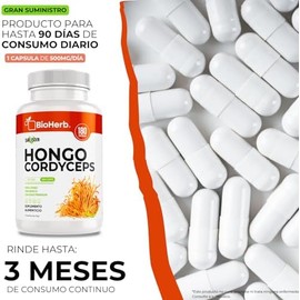 BioHerb  Hongo Cordyceps Militaris Extracto 100 Puro  Potente Adaptogeno Natural - Energía y Resistencia -Maxima Biodisponibilidad  180 Cápsulas de