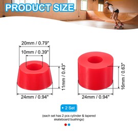 PATIKIL Skateboard Bushing, 2 Sets 90A PU Longboard Truck Bushing Rebuild Kit for Skateboard Parts, Blue/Red