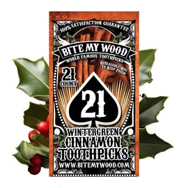 BiteMyWood Wintergreen Toothpicks, 21 Count X 3 Bags Resealable Bag 3 Pack