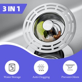 JIANMIAN 3-in-1 Kitchen Sink Drain Strainer Stopper, Upgraded Stainless Steel Pop-Up, Anti-Clog Double Seal Sink Filter for Standard 3-1/2 inch Drain