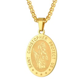 PROSTEEL Mens St Christopher Pendant with Chain Gold Protection Necklace Traveller's Prayer Gift