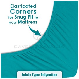 GC GAVENO CAVAILIA Plain Sheets King Size (150 X 200 Cm) | 10 Inch/ 25 Cm Deep Elasticated Corners Fitted Sheet | Breathable Polycotton King Size Sheets Fitted | Teal