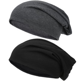 CABODYALS 2Pcs 2 Colors Slouchy Cotton Beanie Hats Lightweight Breathable Summer Skull Caps Daily Vintage Beanies Hat for Men Women Running Cycling Hiking Fishing Dancing Decoration Supply
